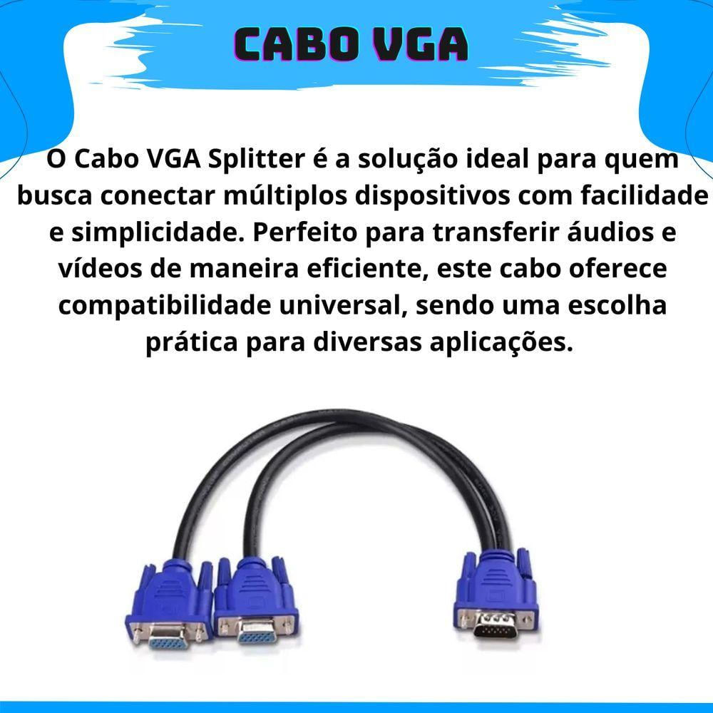 Cabo Adaptador Splitter Duplicador Vga Y 1 Macho X 2 Femeas