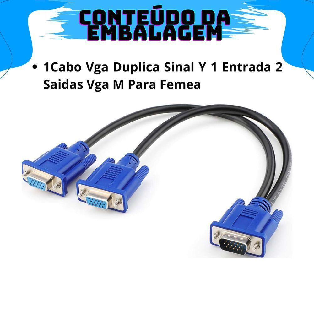 Cabo Adaptador Splitter Duplicador Vga Y 1 Macho X 2 Femeas