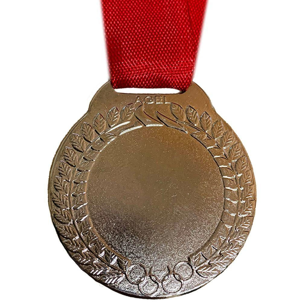 Lote 100 Medalhas 4cm Centro Liso Para Personalizar + Fita prata