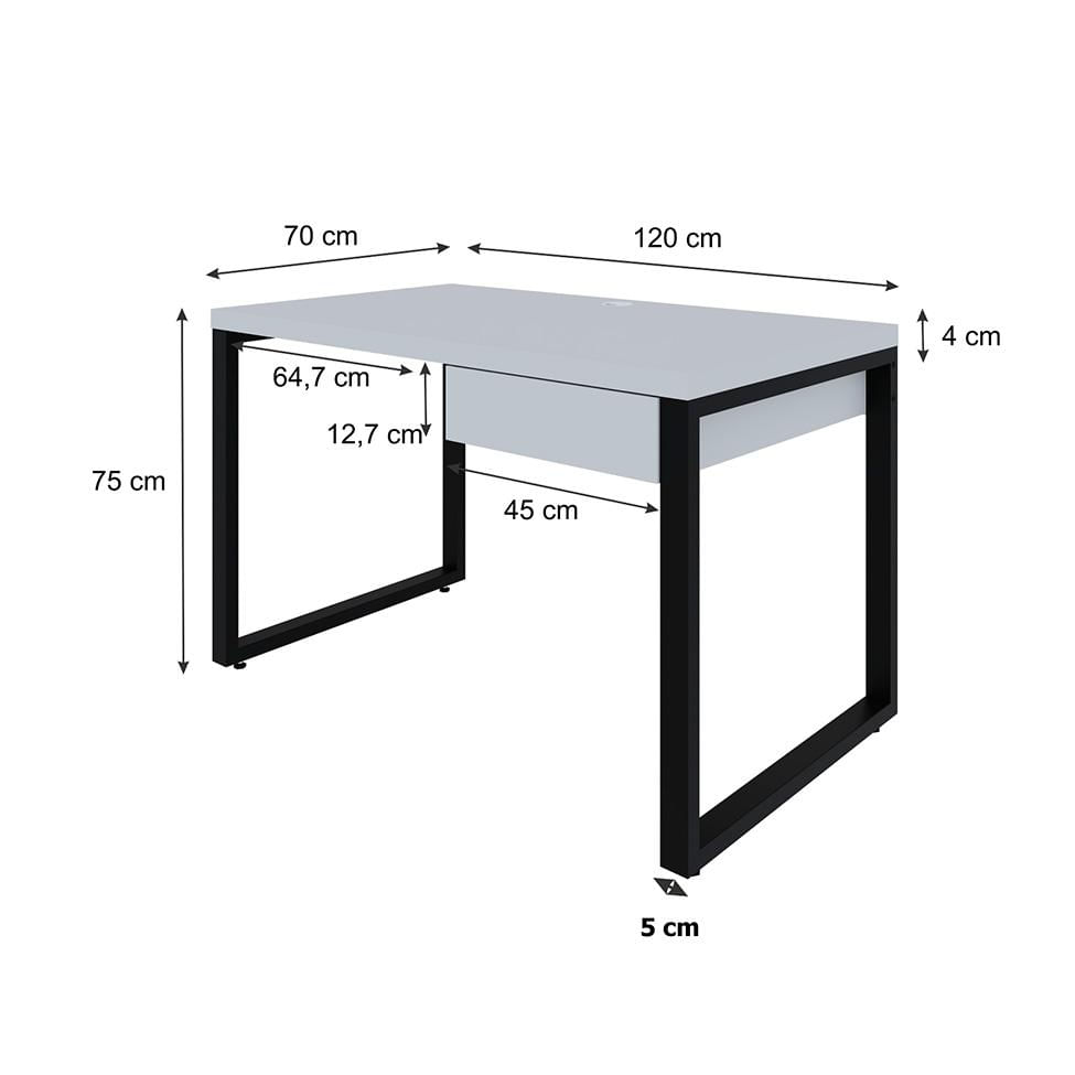 Mesa de Escritório Retangular Miguel 1 GV Branca e Preta 120 cm