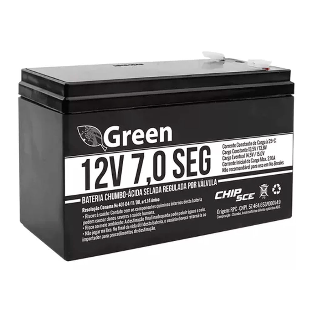 Bateria para Nobreak 12V 7.0 Segundos Alarme 013-3505 Green