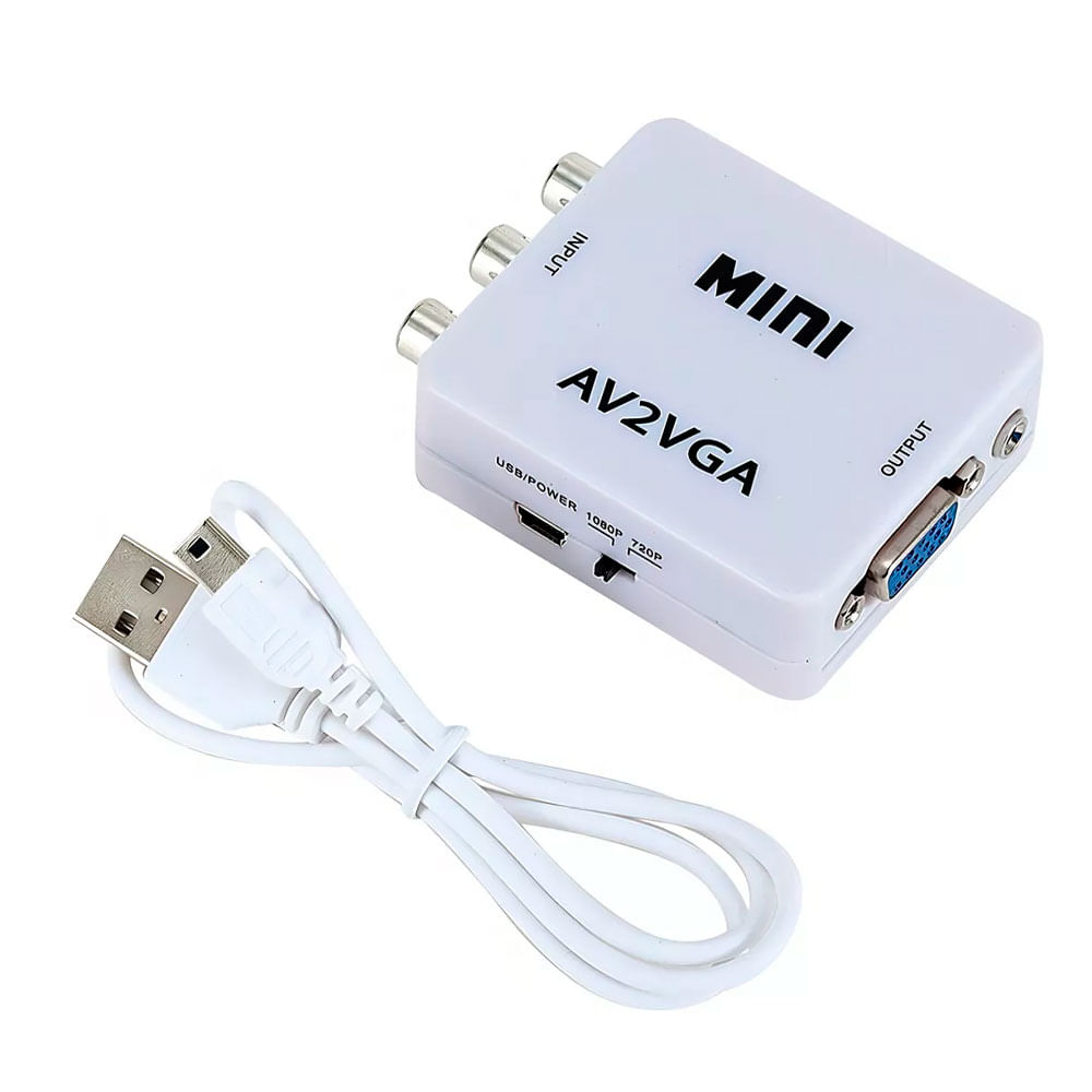 Mini Adaptador Conversor De Vídeo RCA AV Para VGA 1080p