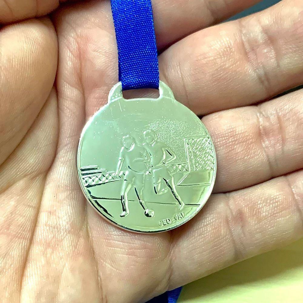 Medalha 3,5cm Futebol Futsal Escola Campeonato Premiação Aço prata