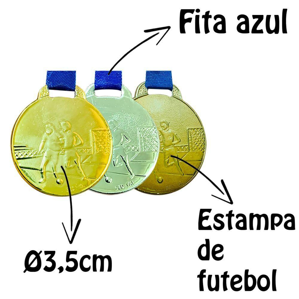 Medalha 3,5cm Futebol Futsal Escola Campeonato Premiação Aço prata