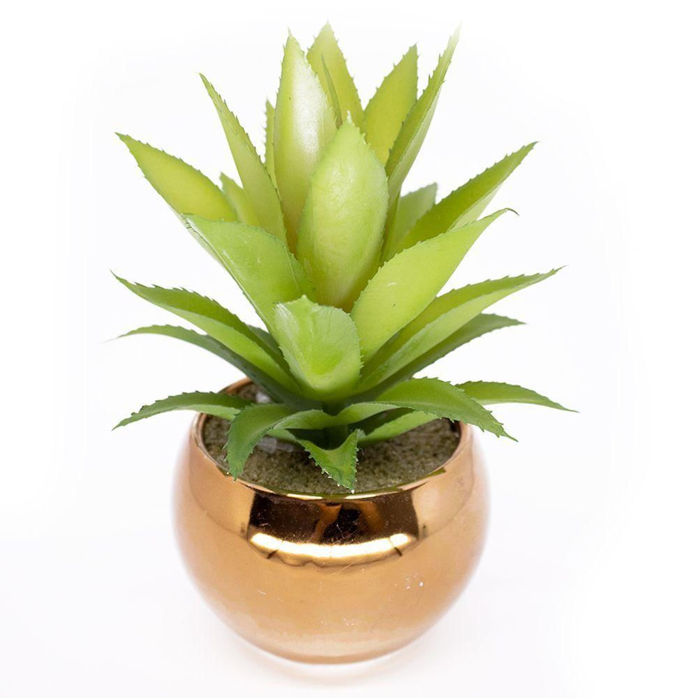 Vaso Decorativo Dourado Com Suculenta Artificial Aloe Vera Mini 16x8 Cm F04 - D'rossi