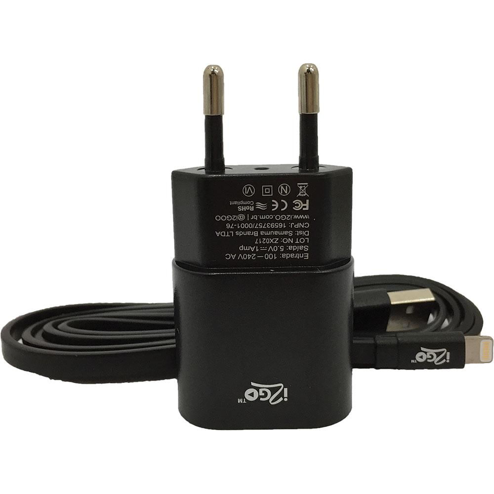 Kit Carregador de Parede com Cabo Lightning I2GO I2GKIT003BK Preto Preta