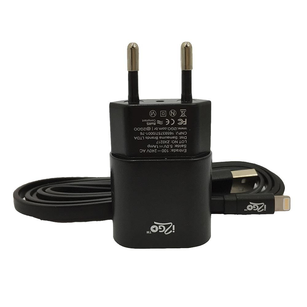 Kit Carregador de Parede com Cabo Lightning I2GO I2GKIT003BK Preto