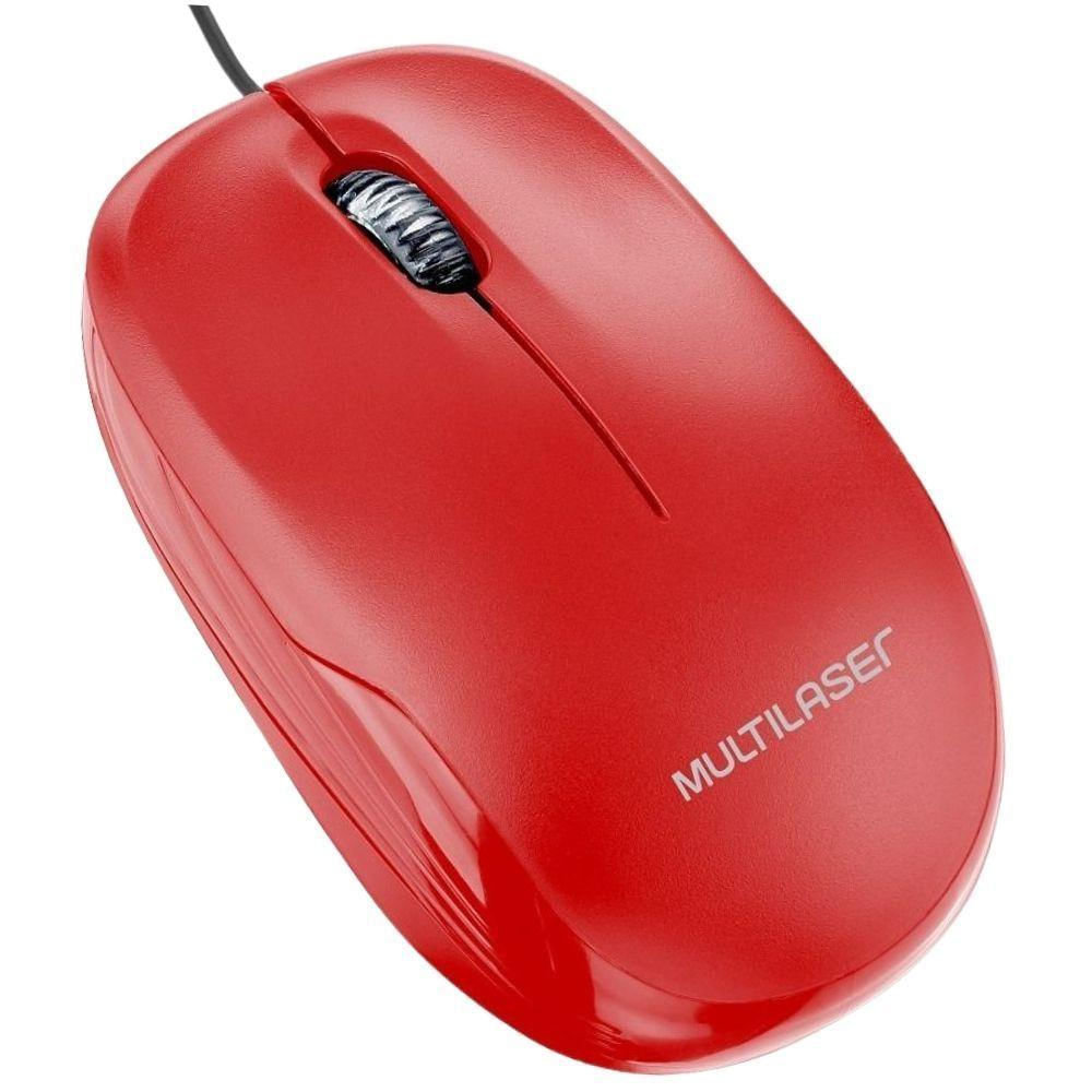 Mouse Óptico Multilaser 1200Dpi Usb Mo292 - Vermelho