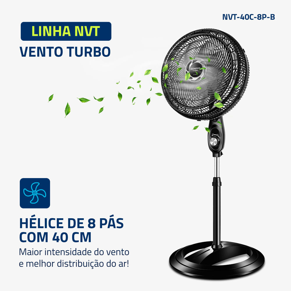 Ventilador de Coluna 40cm Turbo, Mondial, Preto/Prata, 140W, 220V - NVT-40C-8P-B