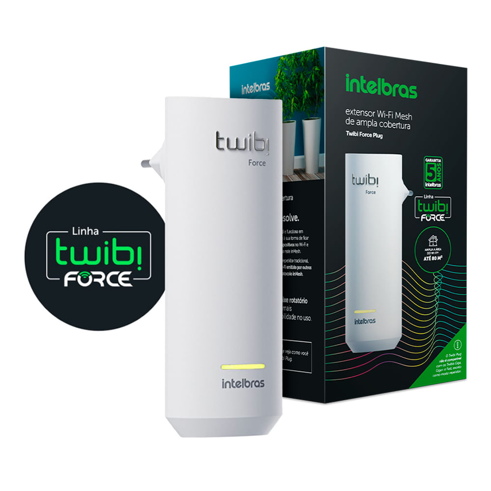 Roteador Extensor Wifi Mesh Repetidor Twibi Force Plug Intelbras Twibi Force Dual Band 2,4 GHz 5 GHz Área Ampliação Sinal 80m²