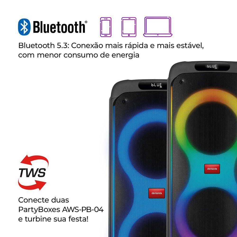 Caixa de Som Party Box AIWA Bluetooth Luzes Multicores AWS-PB-04 Party Box Bivolt