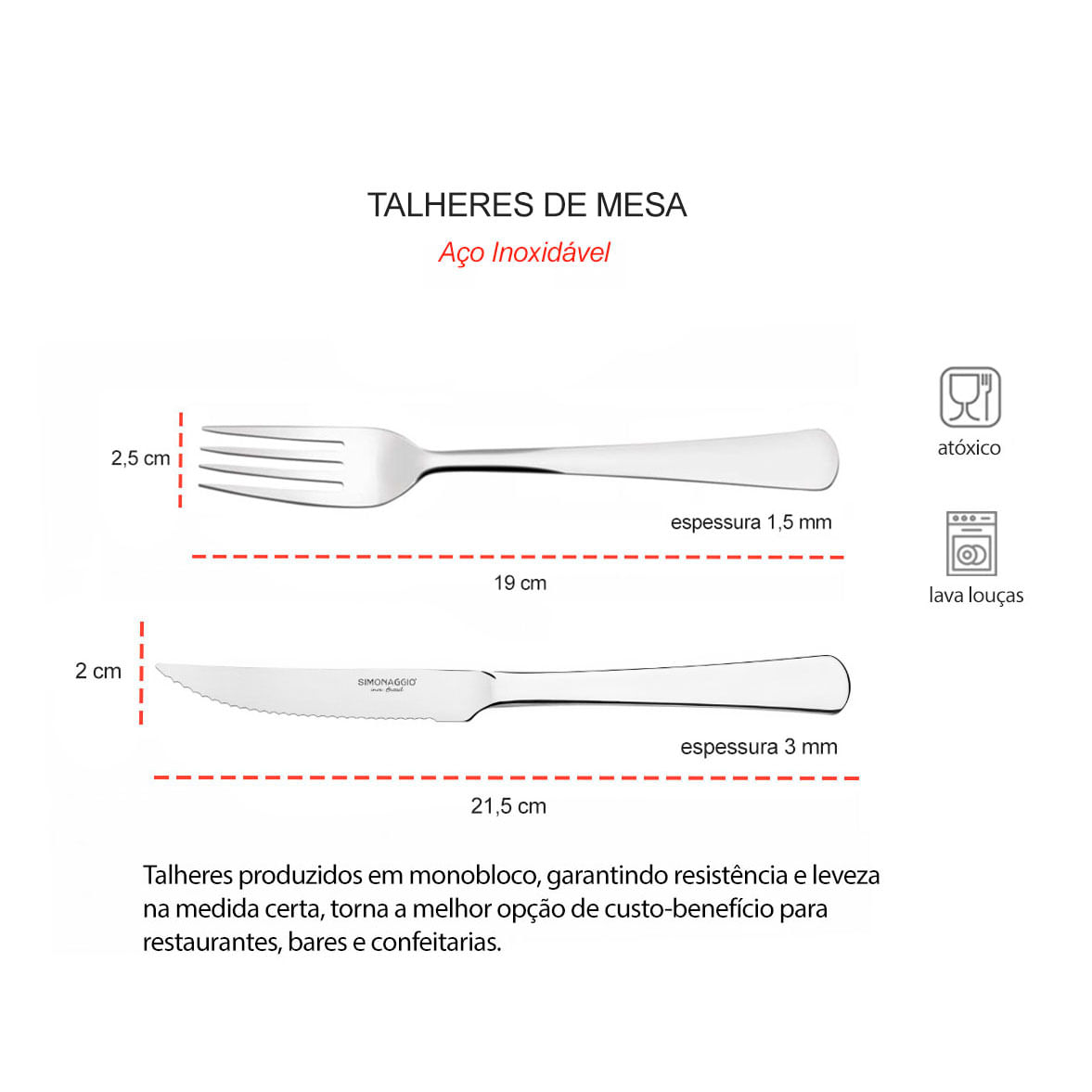 Talheres Garfo Faca Mesa e Sobremesa Inox Restaurante Kit Toronto