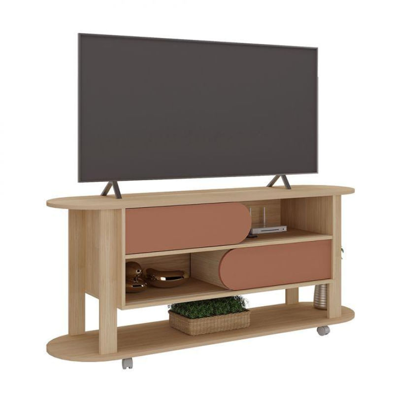 Conjunto para Sala de Estar Mundi com Rack para TV até 65 Polegadas, Mesa de Centro e Mesa Lateral Naturale e Terracota