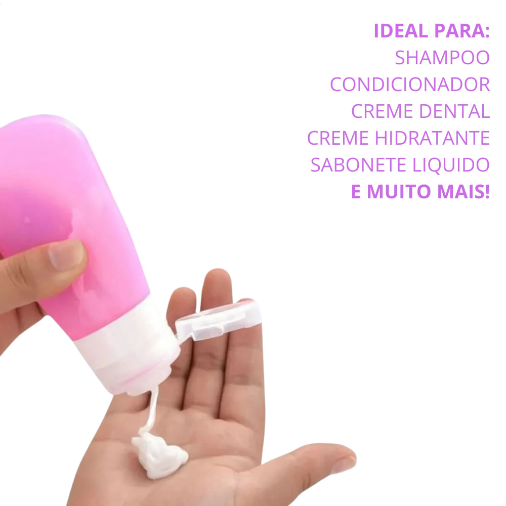 Kit Viagem 4 Frascos Silicone Porta Creme Shampoo Condicionador 90ml