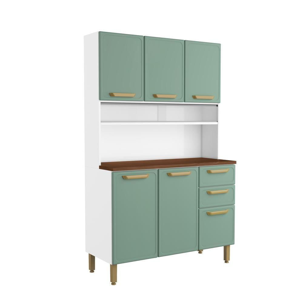 Cozinha Compacta De Aço 6 Portas 2 Gavetas Verde Bella Bertolini Verde/Branco