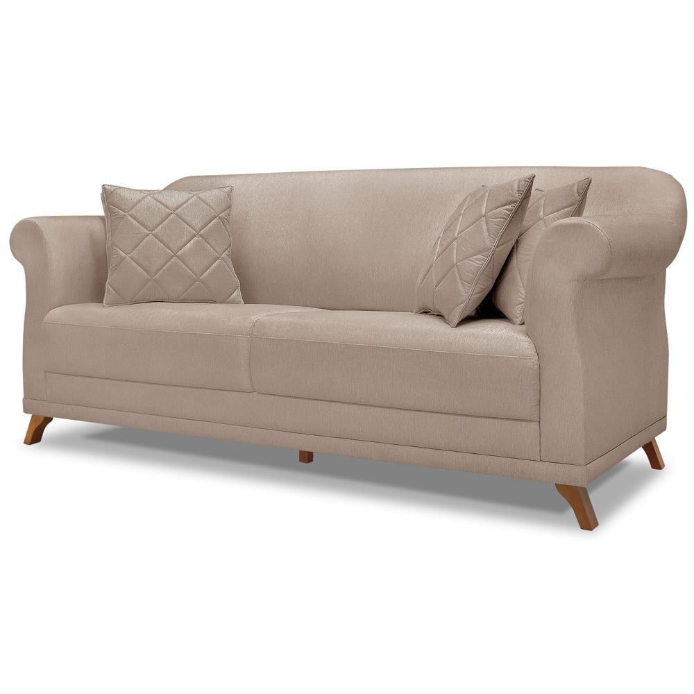 Sofa 3 Lugares Retro Polo 200cm Com Almofada Linho Areia Ezz Areia