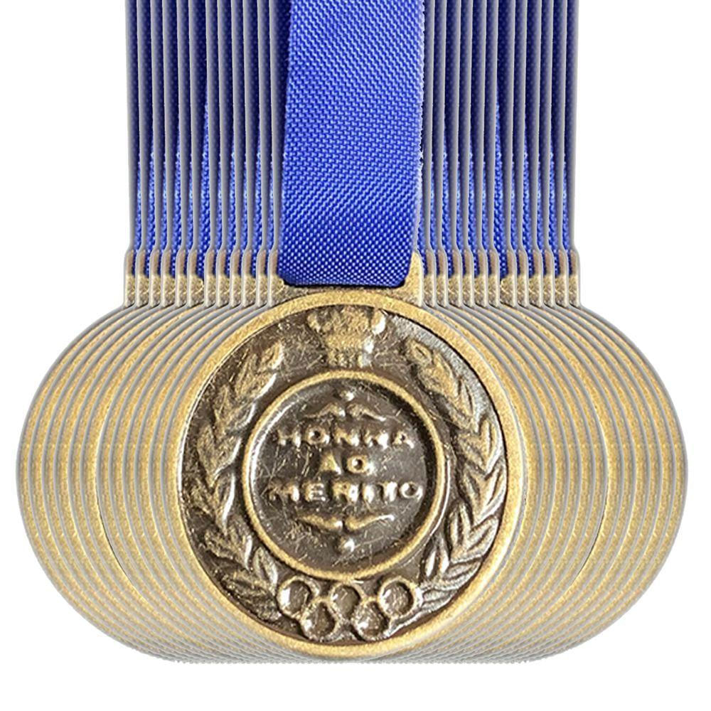 Lote 100 Medalhas Premiação Honra Mérito Tirante Azul 2.9cm bronze