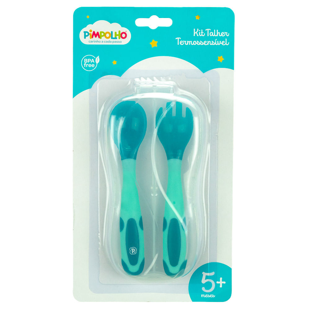 Kit Talher Colher/ Garfo Flexível Termossensível Azul Pimpolho Azul