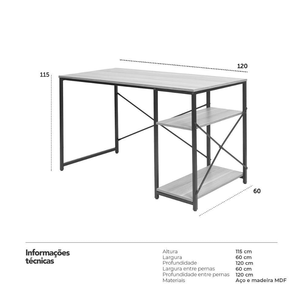 Mesa Escrivaninha De Escritório Flan Com Apoio Laterial Preta 120x60 Preto