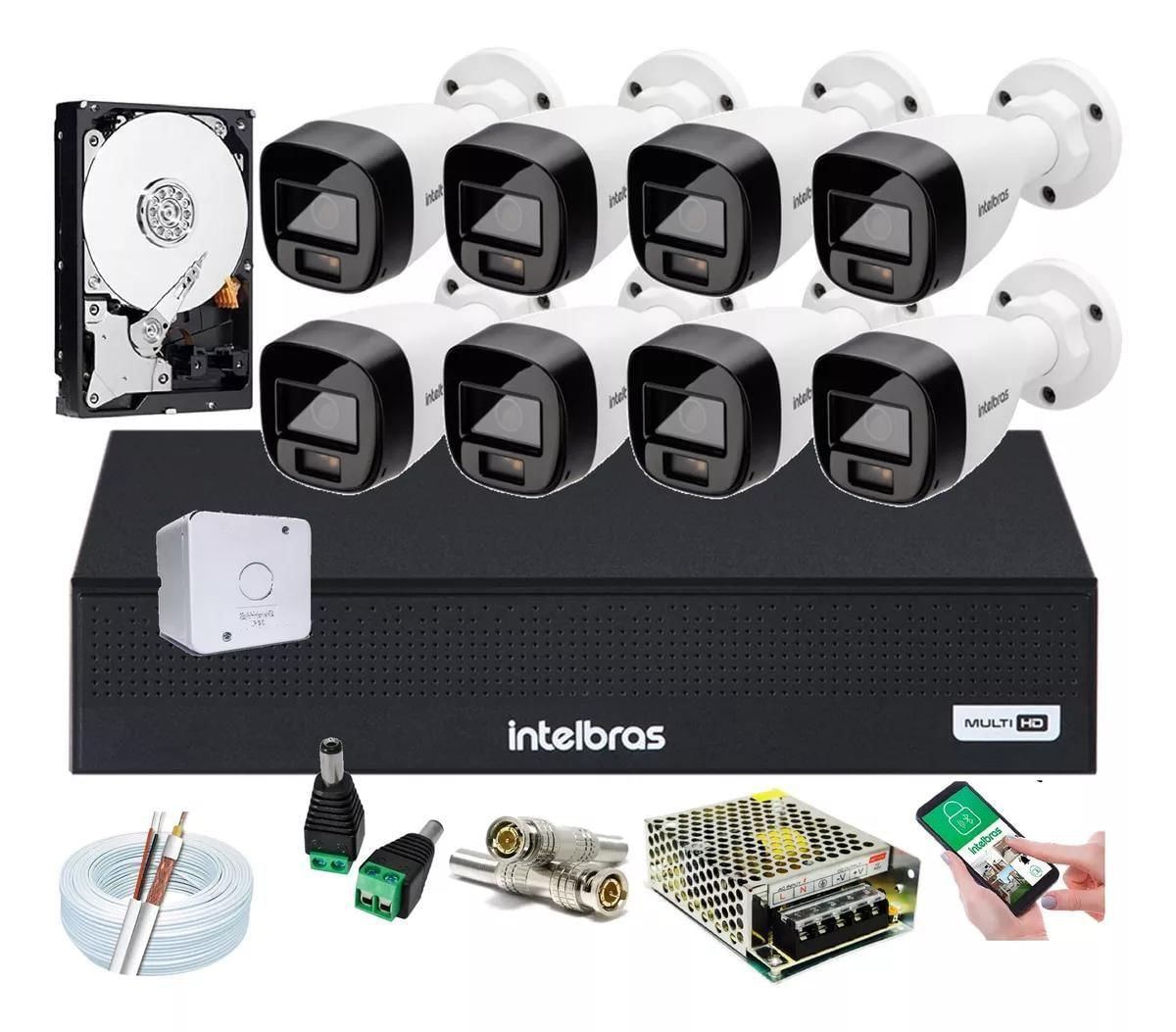 Kit 8 Cameras Intelbras Vhd 3220fc+ Full Color Audio, Dvr 8ch C/hd 500gb