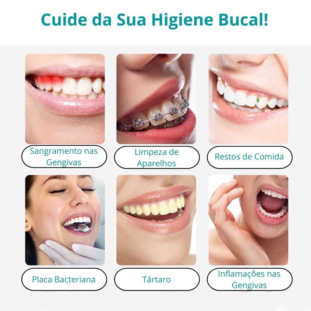 Kit Irrigador Oral sem Fio + Escova Dental Elétrica Recarregável – Higiene Bucal Completa