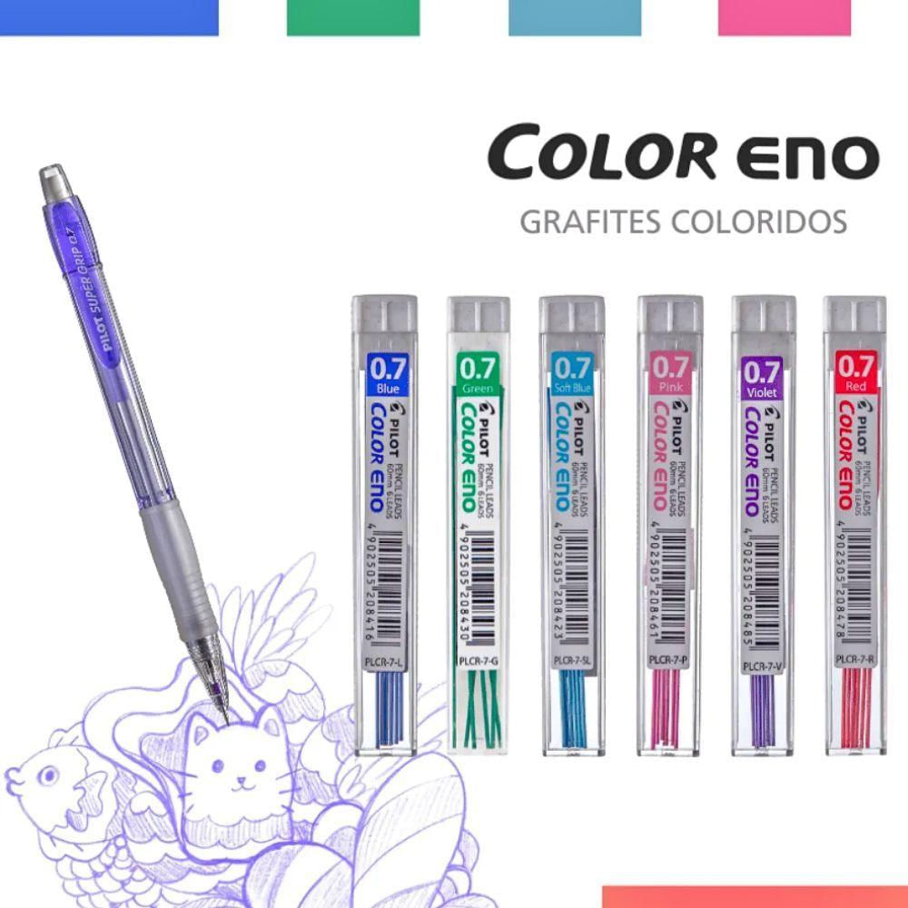 Mina De Grafite Colorido Color Eno 0.7mm 6 Unidades Pilot Vermelho, Azul E Verde