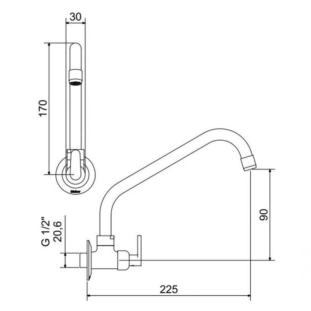 Torneira Para Cozinha De Parede Bica Móvel 1165 Uni Meber