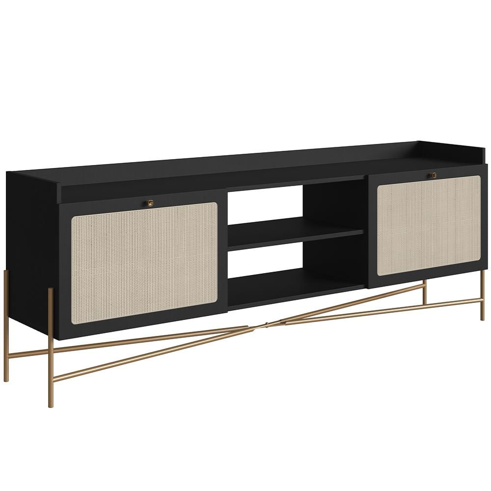 Rack Para Sala de Estar TV 65 Pol 183cm Industrial Indy A03 Nero Dourado - Lyam Decor