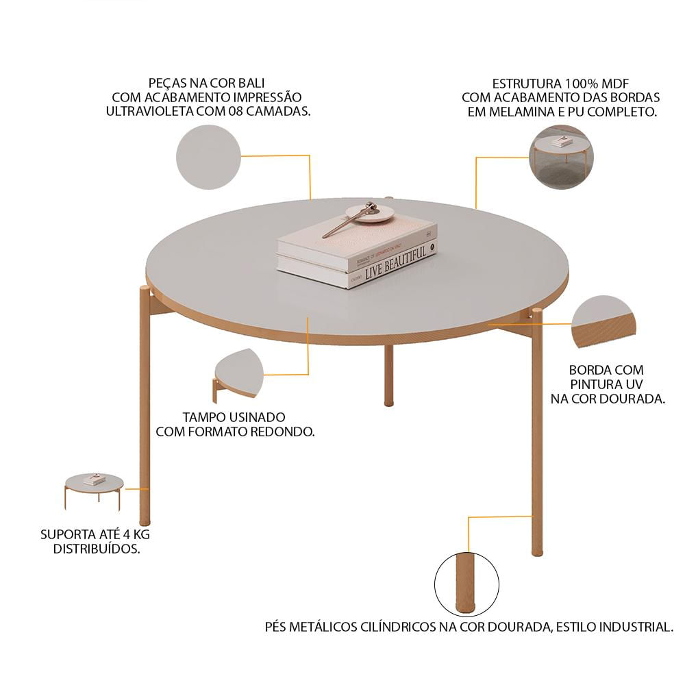 Mesa De Centro Decorativa Sala de Estar Industrial Ellie D05 Bali - Lyam Decor