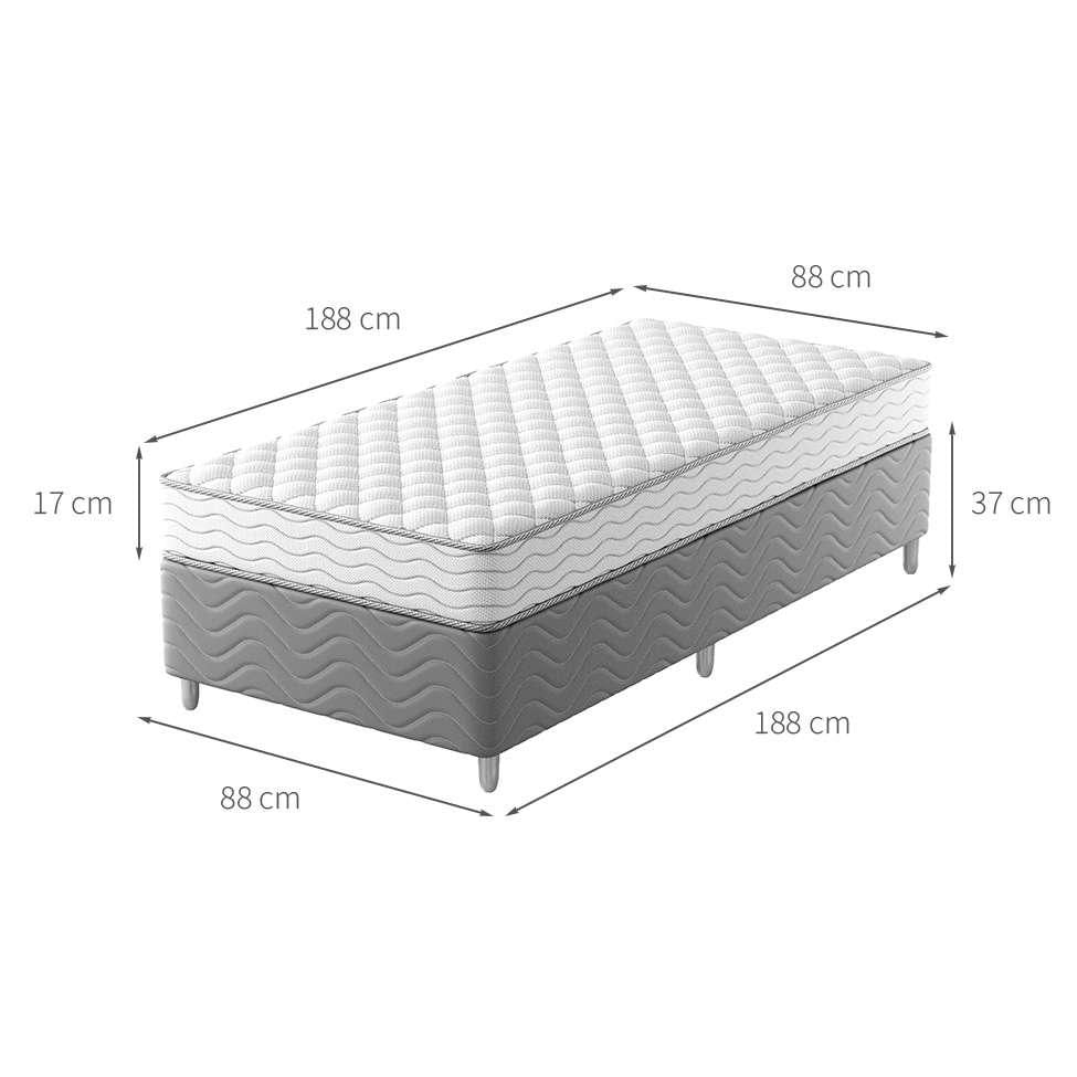 Cama Box com Colchão Solteiro Howie Espuma D33 (17x88x188) Branco e Cinza