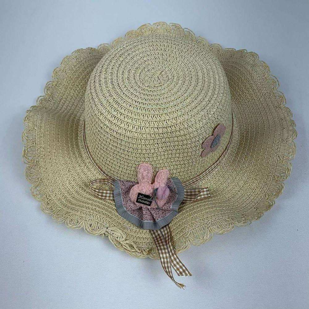 Chapéu De Palha Sintética Infantil Moda Praia Com Coelhinho Com Elástico caramelo