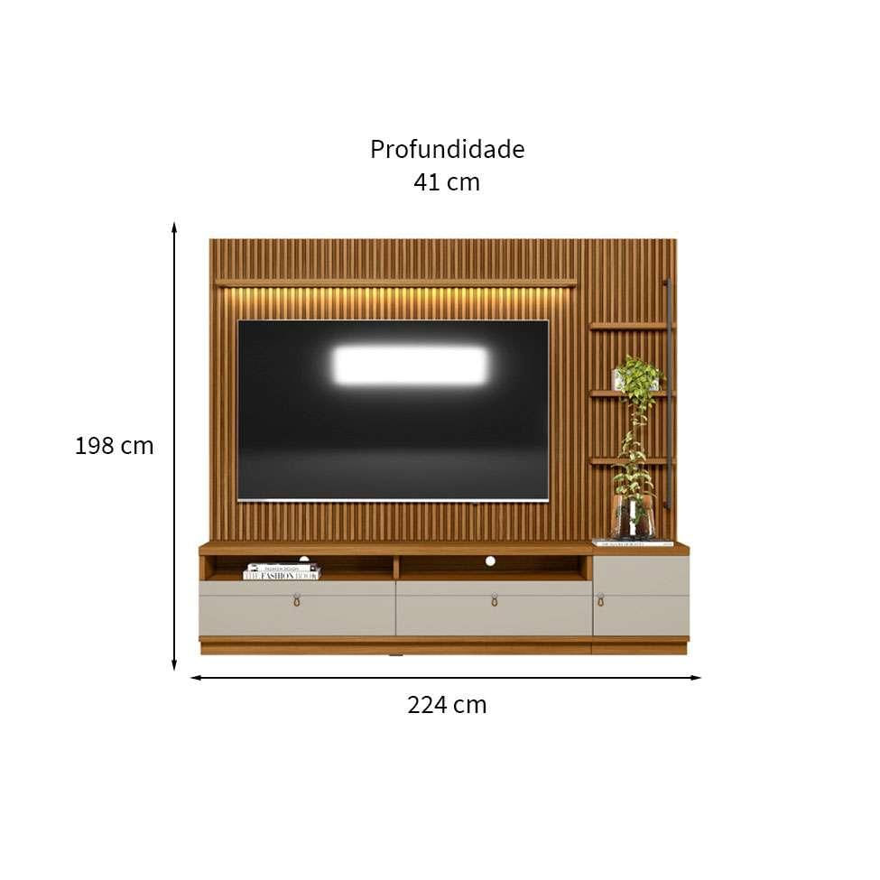 Rack com Painel para TV até 75 Polegadas Ouro Preto 1 PT 2 GV Nature e Off White