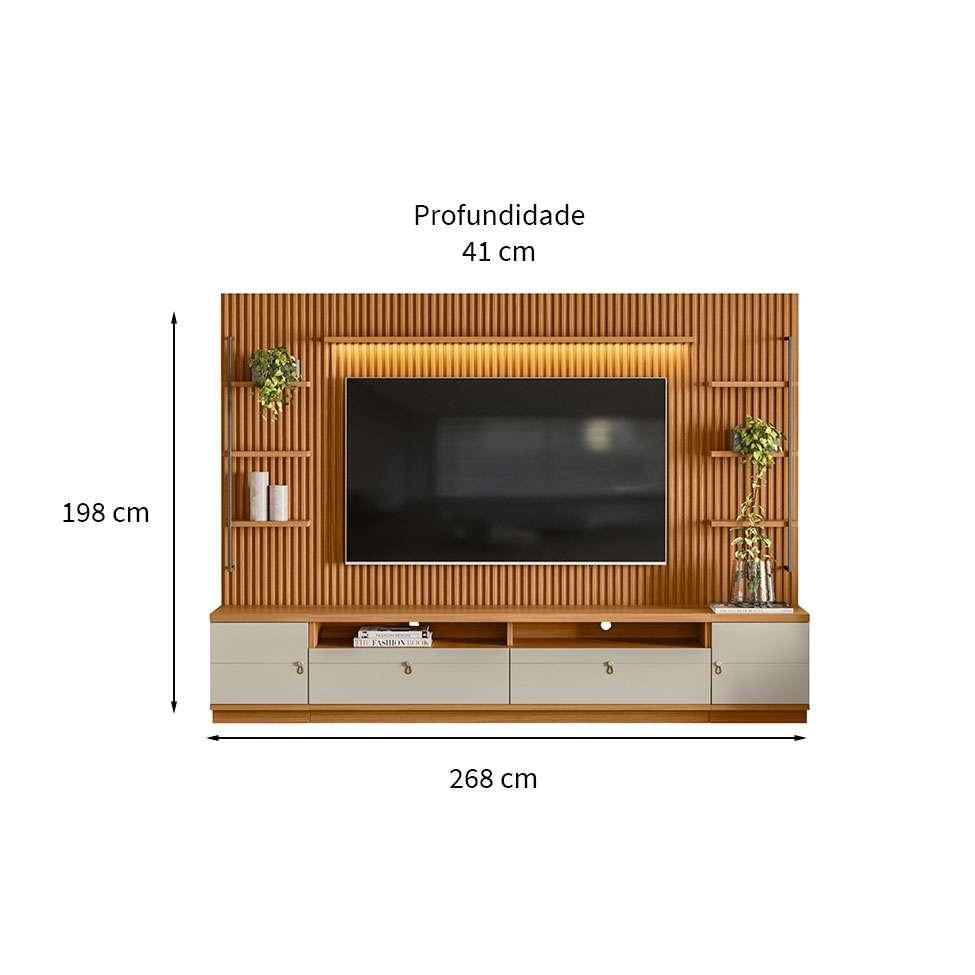 Rack com Painel para TV até 75 Polegadas Ouro Preto 2 PT 2 GV Nature e Off White