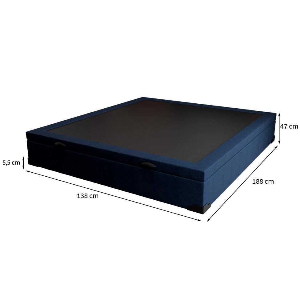 Base para Cama Box Casal Guldi com Baú Linho (47x138x188 cm) Azul Marinho