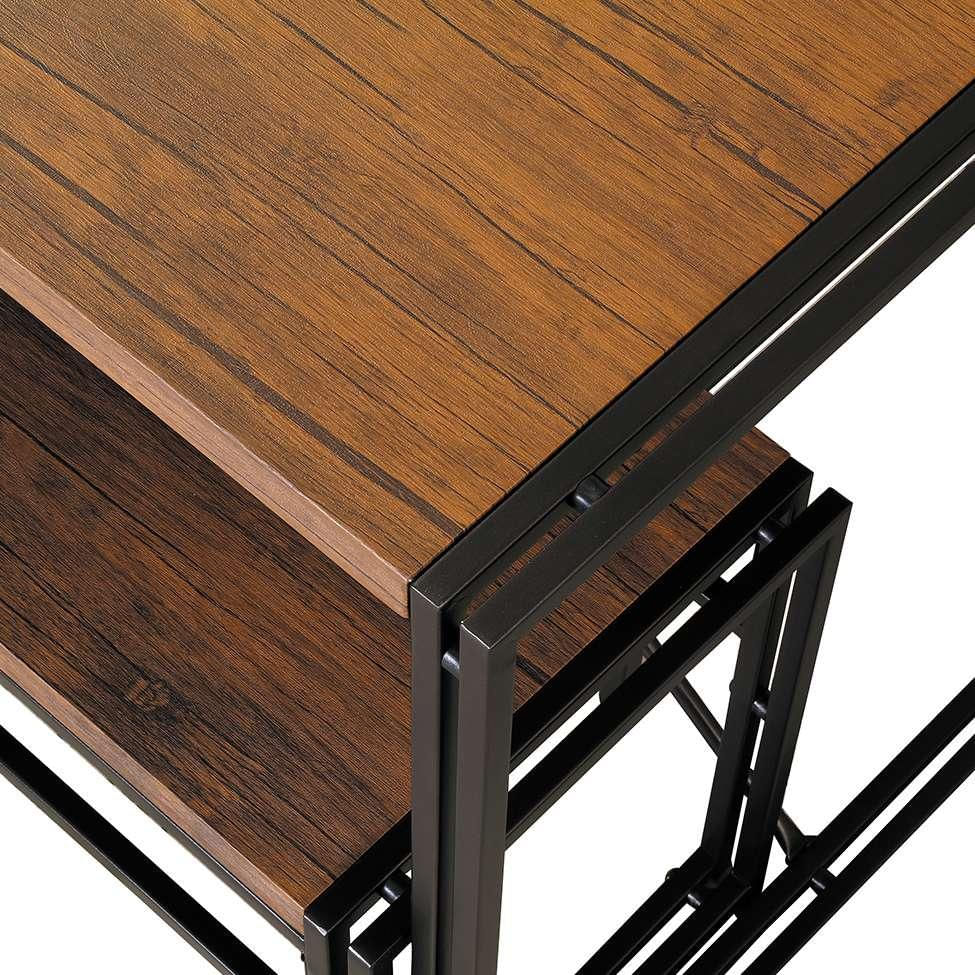 Conjunto de Mesa Wooden com 1 Banco e 2 Cadeiras Preto e Amêndoa