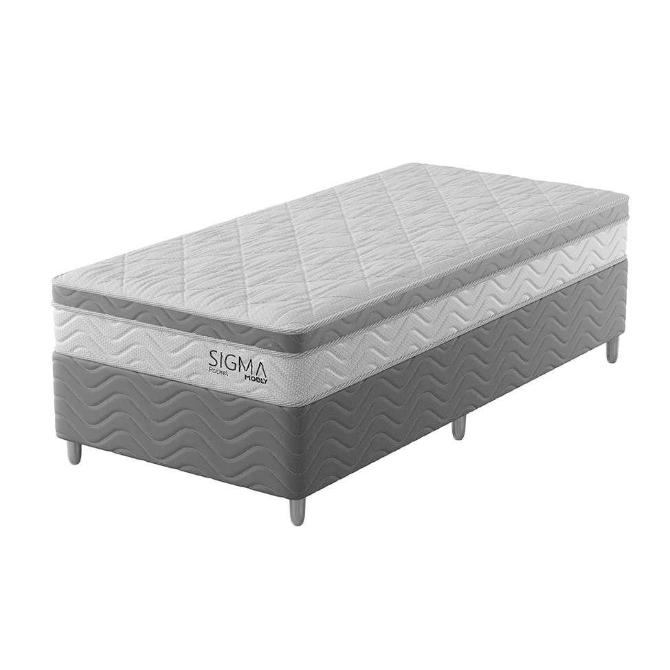 Cama Box com Colchão Solteirão Sigma Molas Ensacadas (22x108x198) Branco e Cinza