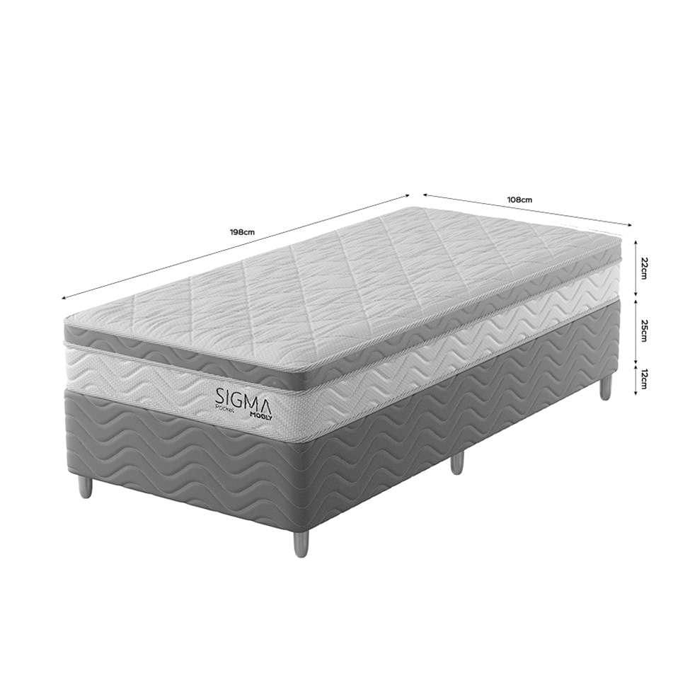 Cama Box com Colchão Solteirão Sigma Molas Ensacadas (22x108x198) Branco e Cinza