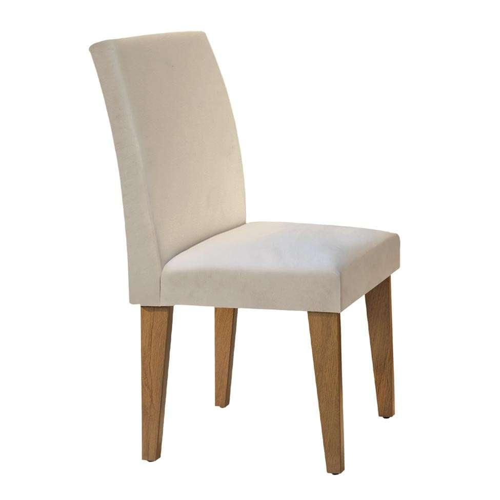 Conjunto de Mesa de Jantar Retangular com Tampo de Vidro Off White Luna e 6 Cadeiras Grécia Veludo Creme e Imbuia