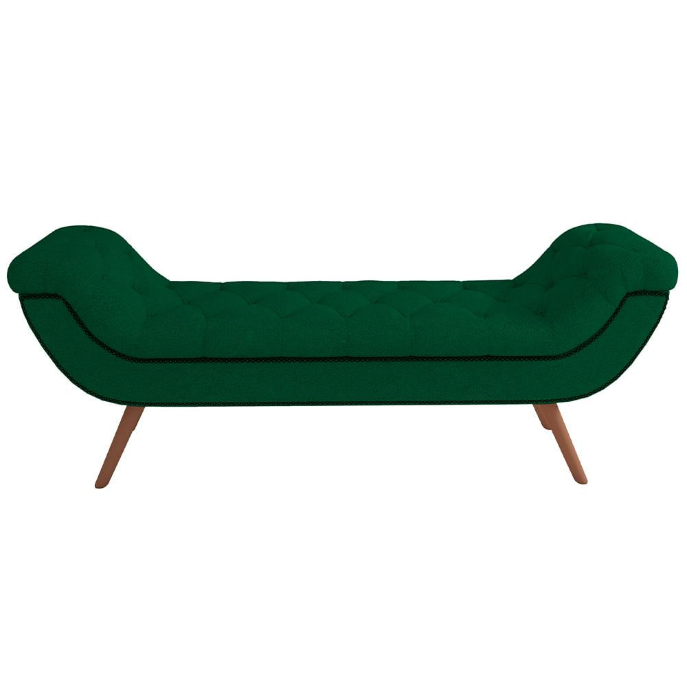 Kit Cabeceira Cama Box Casal 195 cm Madrid com Puff Recamier Santorini Bouclê Verde - Lyam Decor