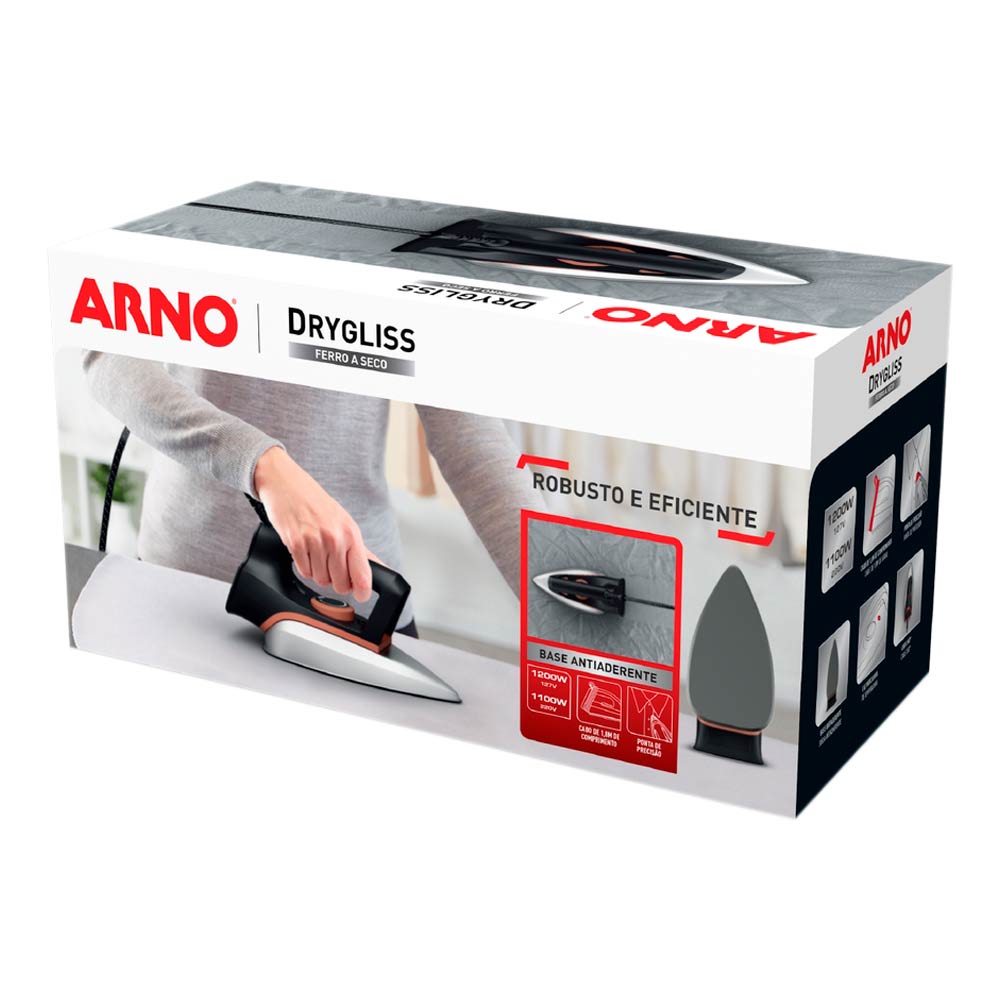 Ferro a Seco Arno Drygliss com Base Antiaderente, 1200W, Preto e Terracota, FS31 127V