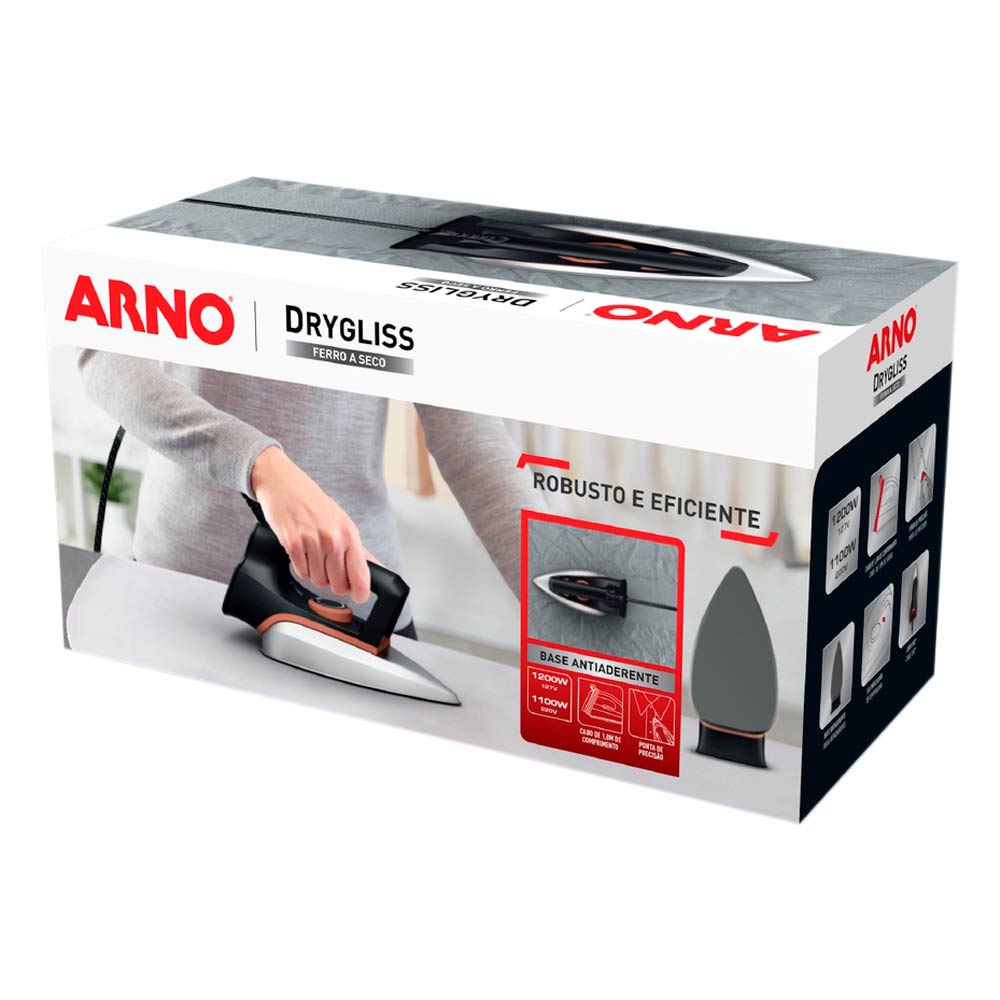 Ferro a Seco Arno Drygliss com Base Antiaderente, 1100W, Preto e Terracota, FS31 220V