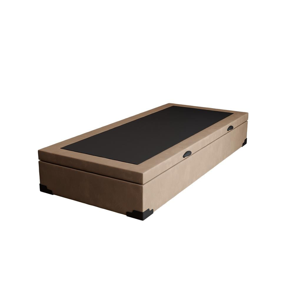 Base para Cama Box Solteiro Martin Premium com Baú Suede (45x88x188) Bege