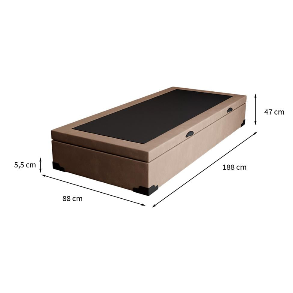 Base para Cama Box Solteiro Martin Premium com Baú Suede (45x88x188) Bege