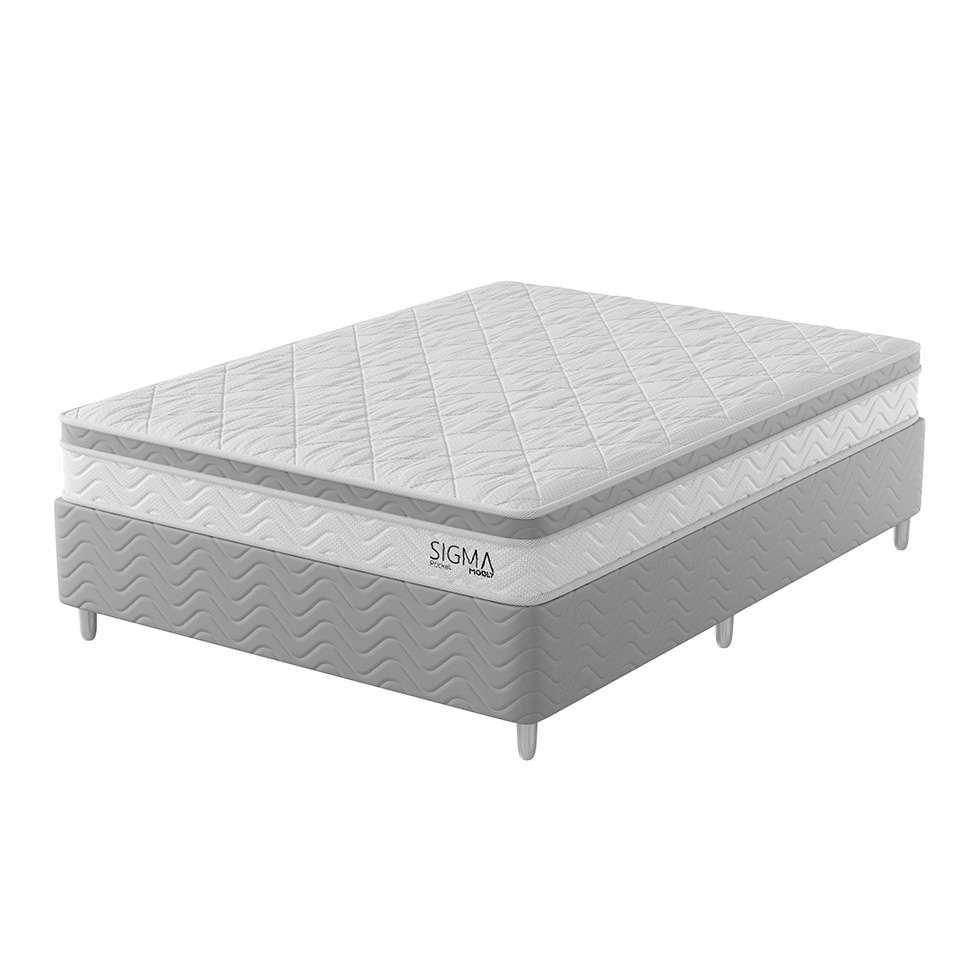 Cama Box com Colchão Casal Sigma Molas Ensacadas (22x138x188) Branco e Cinza