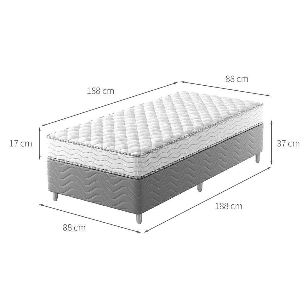 Cama Box com Colchão Solteiro Howie Espuma D28 (17x88x188) Branco e Cinza