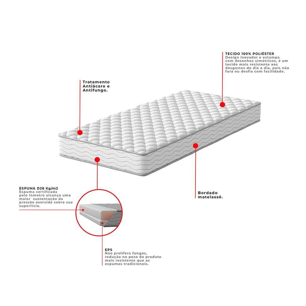 Cama Box com Colchão Solteiro Howie Espuma D28 (17x88x188) Branco e Cinza