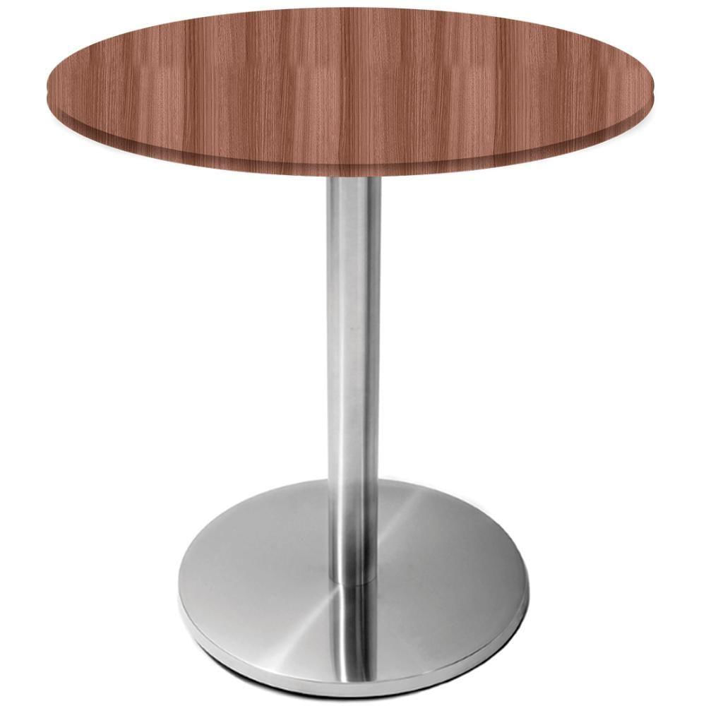Mesa Beta Inox 75 Cm altura Disco Redondo Tampo Mdp Redondo 60 Cm Largura X 2,50 Cm Altura Walnut