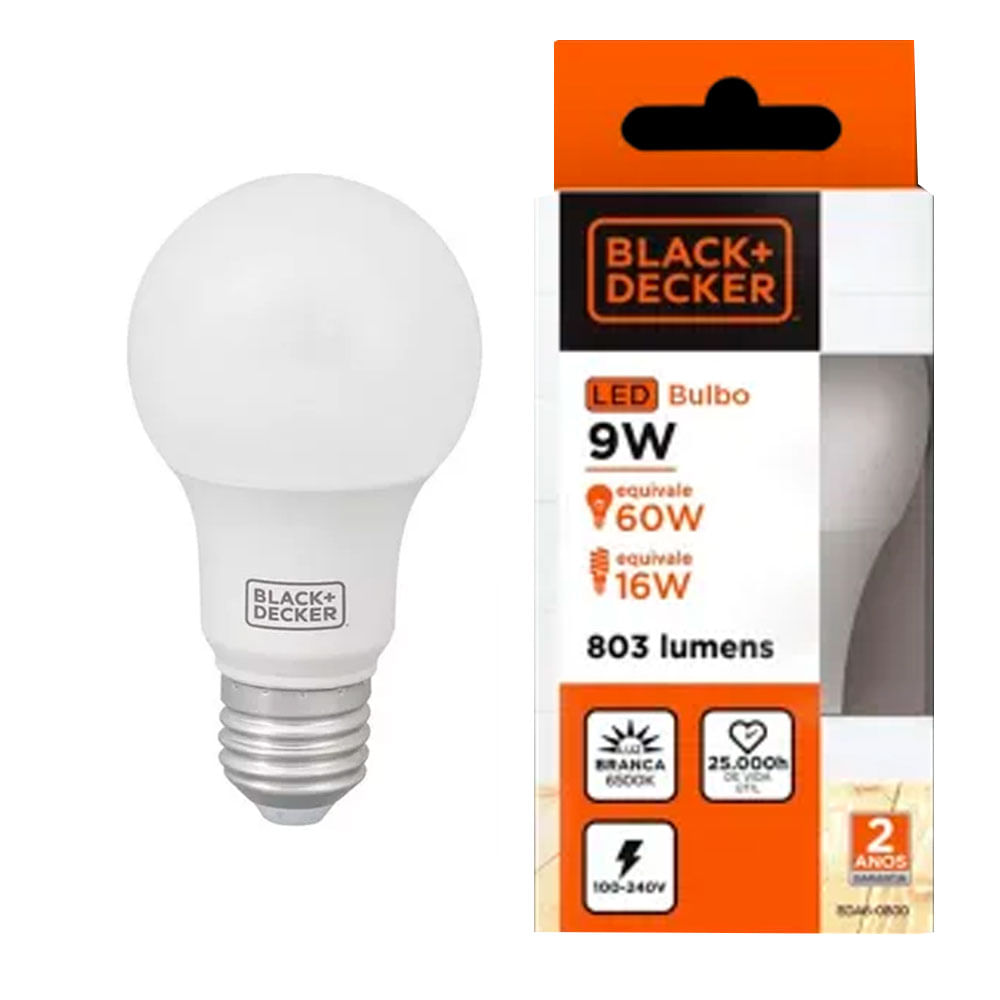 Lampada LED Bulbo Black+Decker Branca 9W Bivolt Base E27 BDA6-0800