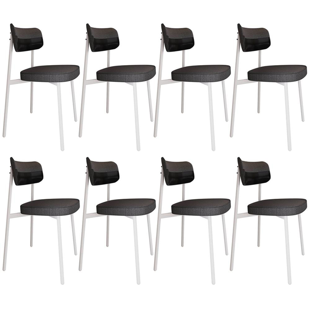 Kit 08 Cadeiras Estofada Para Sala de Jantar Astrid Branco C01 Linho Preto Courino Preto - Lyam Decor