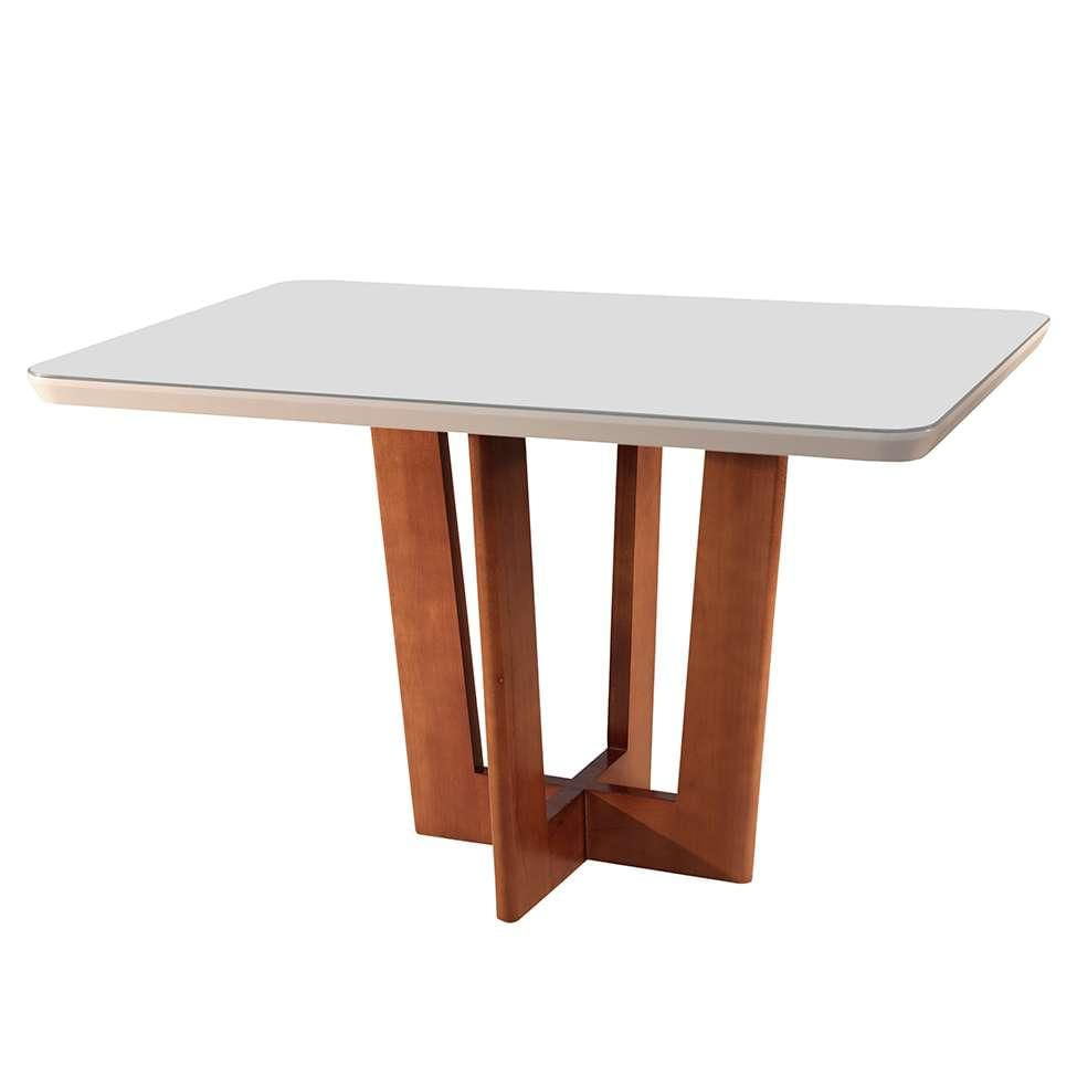 Mesa de Jantar Retangular com Tampo de Vidro Tália Off White e Imbuia 120 cm